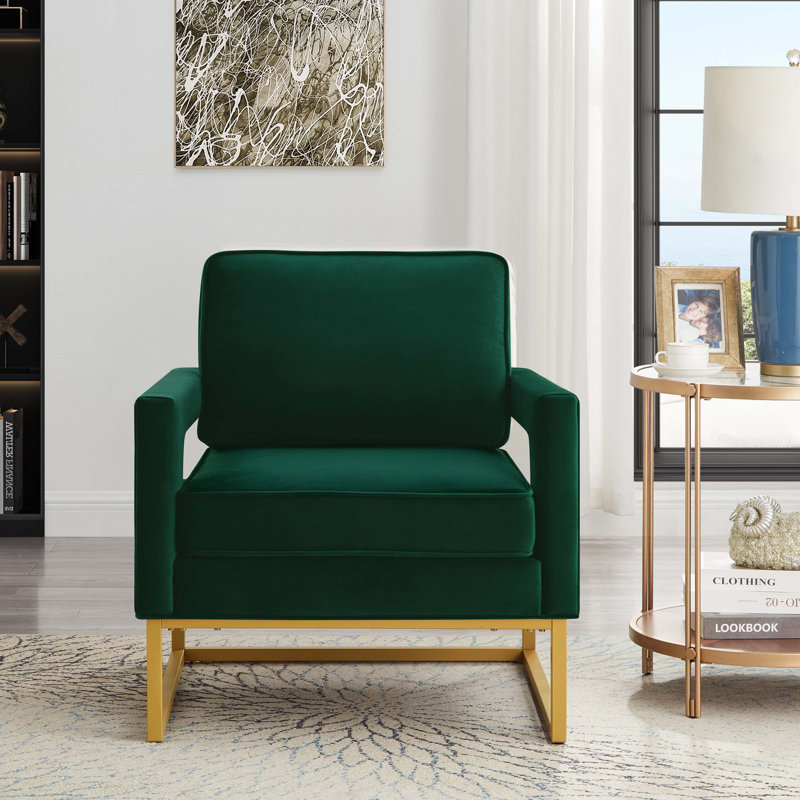Mercer41 Accent Chair with Gold Metal Base Velvet Upholstered Leisure Chair with Open Armrest Jade Wayfair Canada